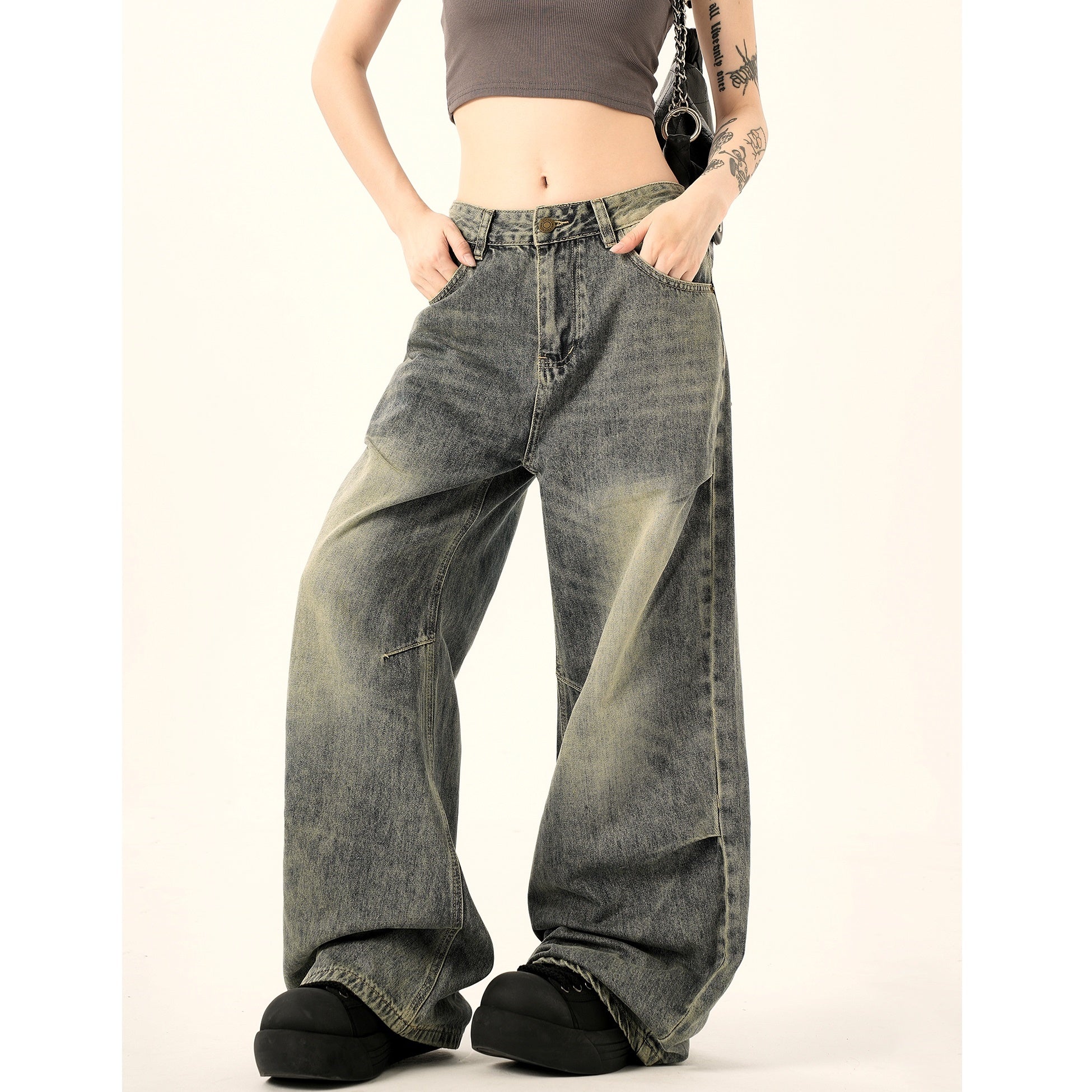 Vintage Pleated Washed Wide Leg Jeans MW9367