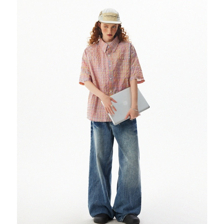 Check Seersucker Short Sleeve Shirt MW10088