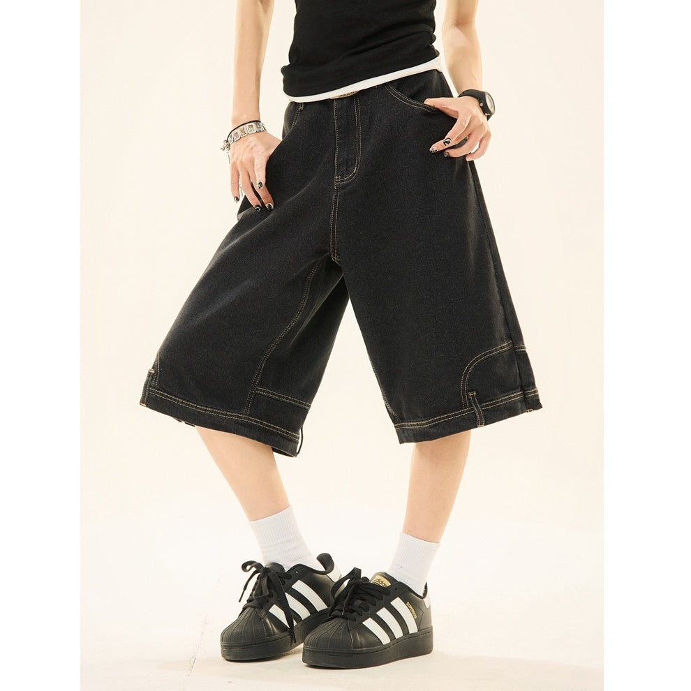 Wash Reverse Design Denim Loose Cropped Pants MW9264