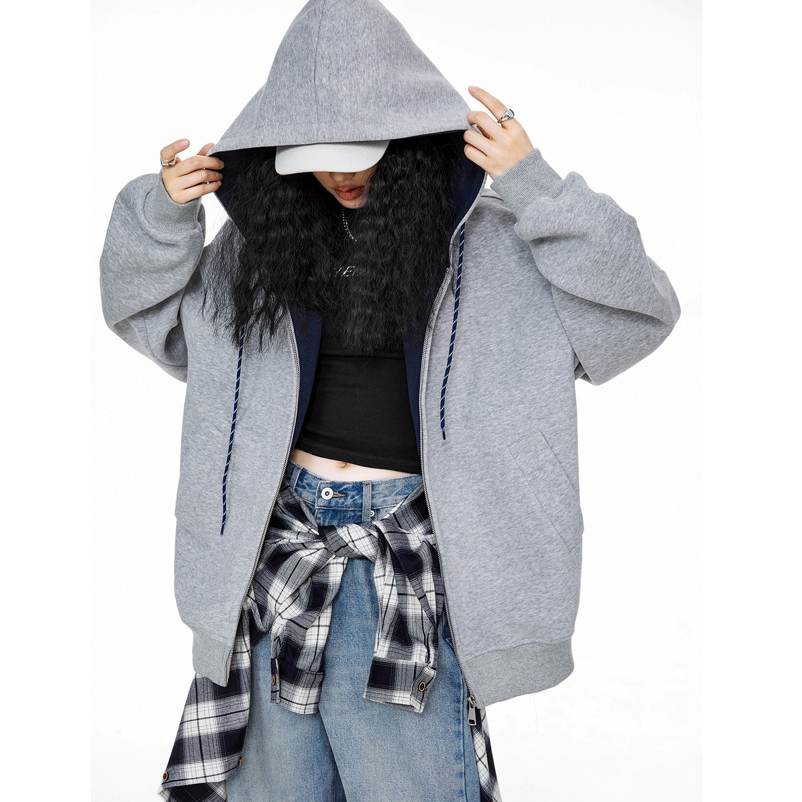 Contrast Color Hooded Sweat Jacket IC9008