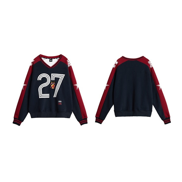 Letter Contrast V-neck Sports Sweat MW9425