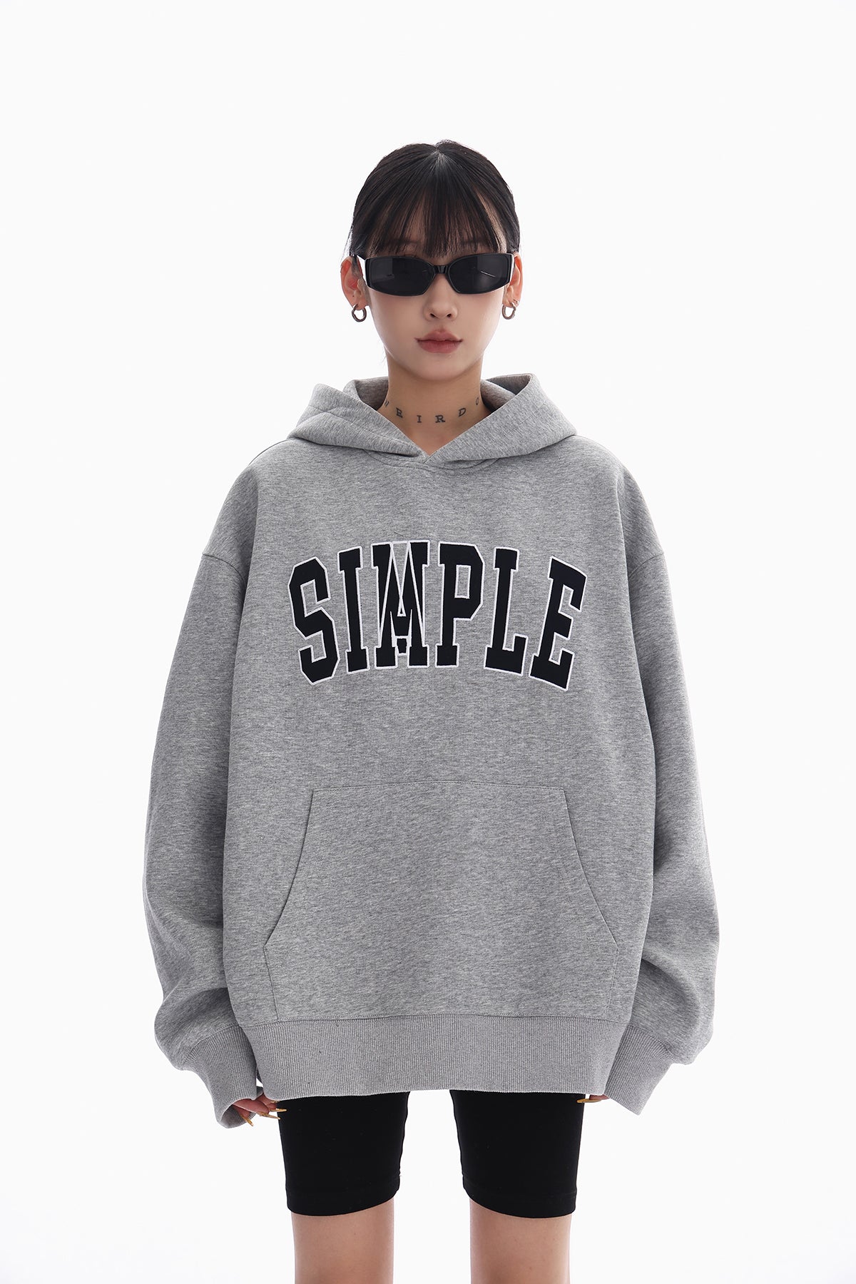 Textured hoodie with embroidered text