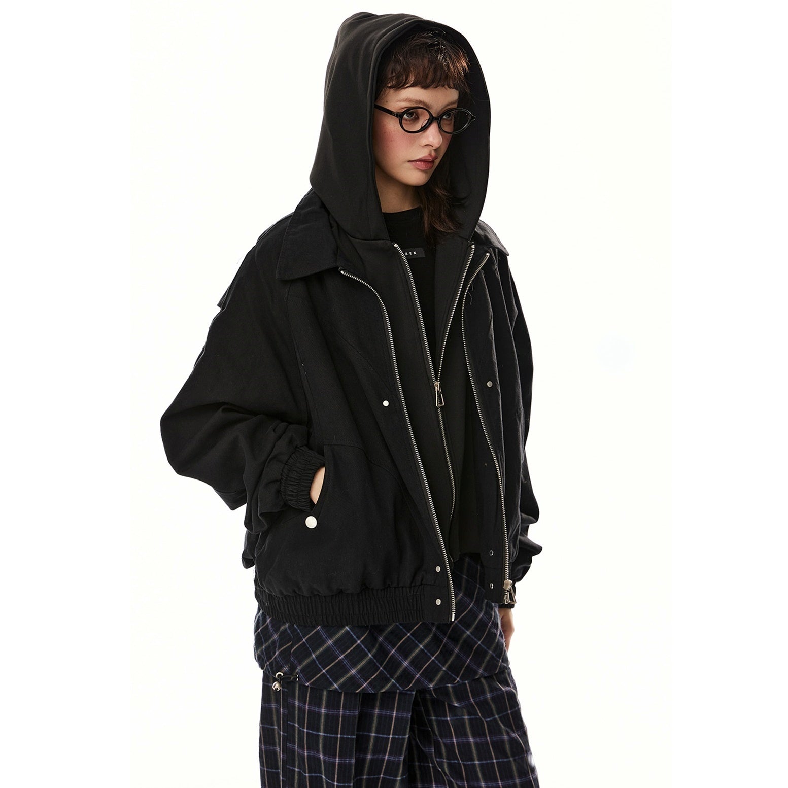 Fake Layered Hooded Zip Jacket EZ229