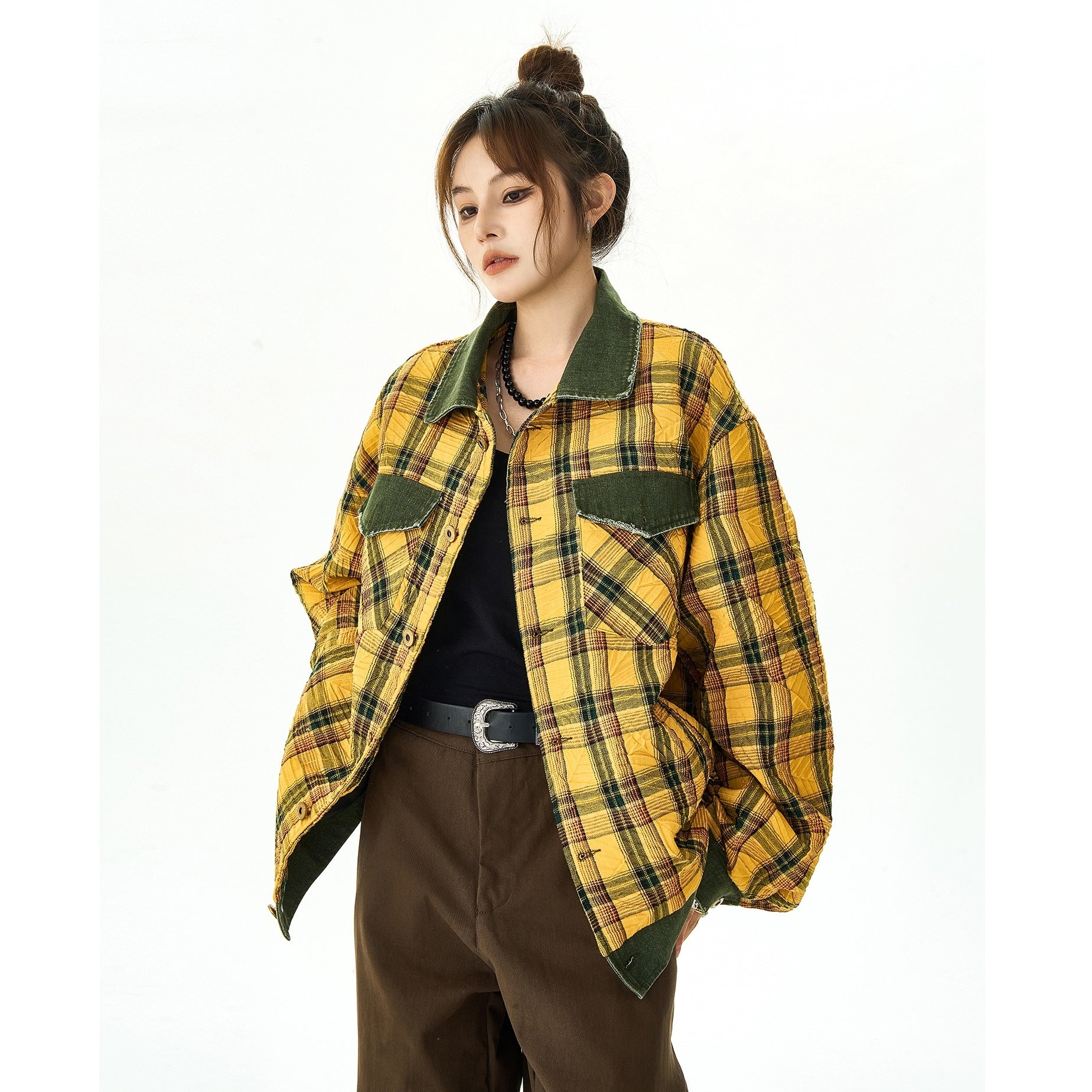 Retro Plaid Loose Slouchy Jacket HG7040