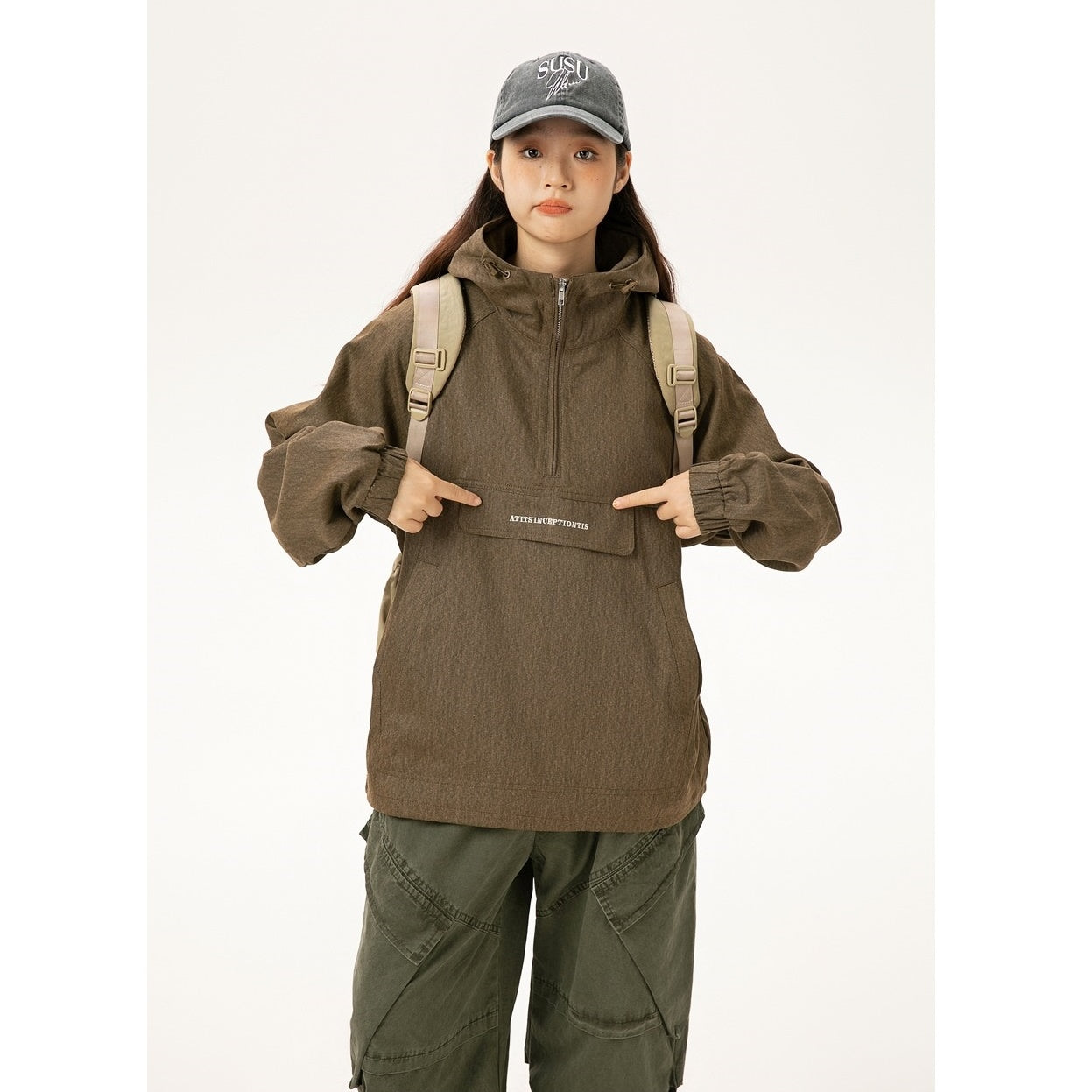 Half-Zip Casual Hooded Pullover Jacket MW9583