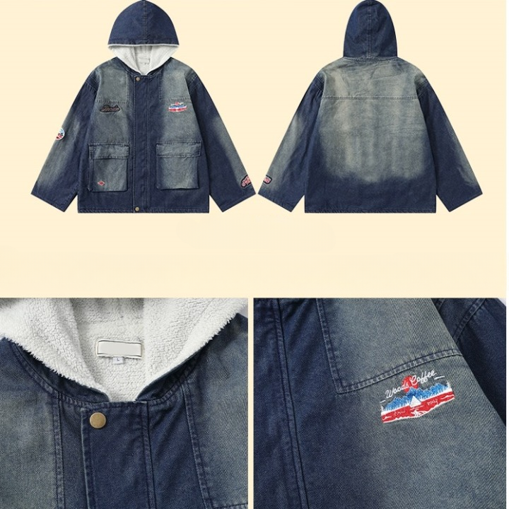 Boa Lining Hooded Wash Denim Jacket HG7190