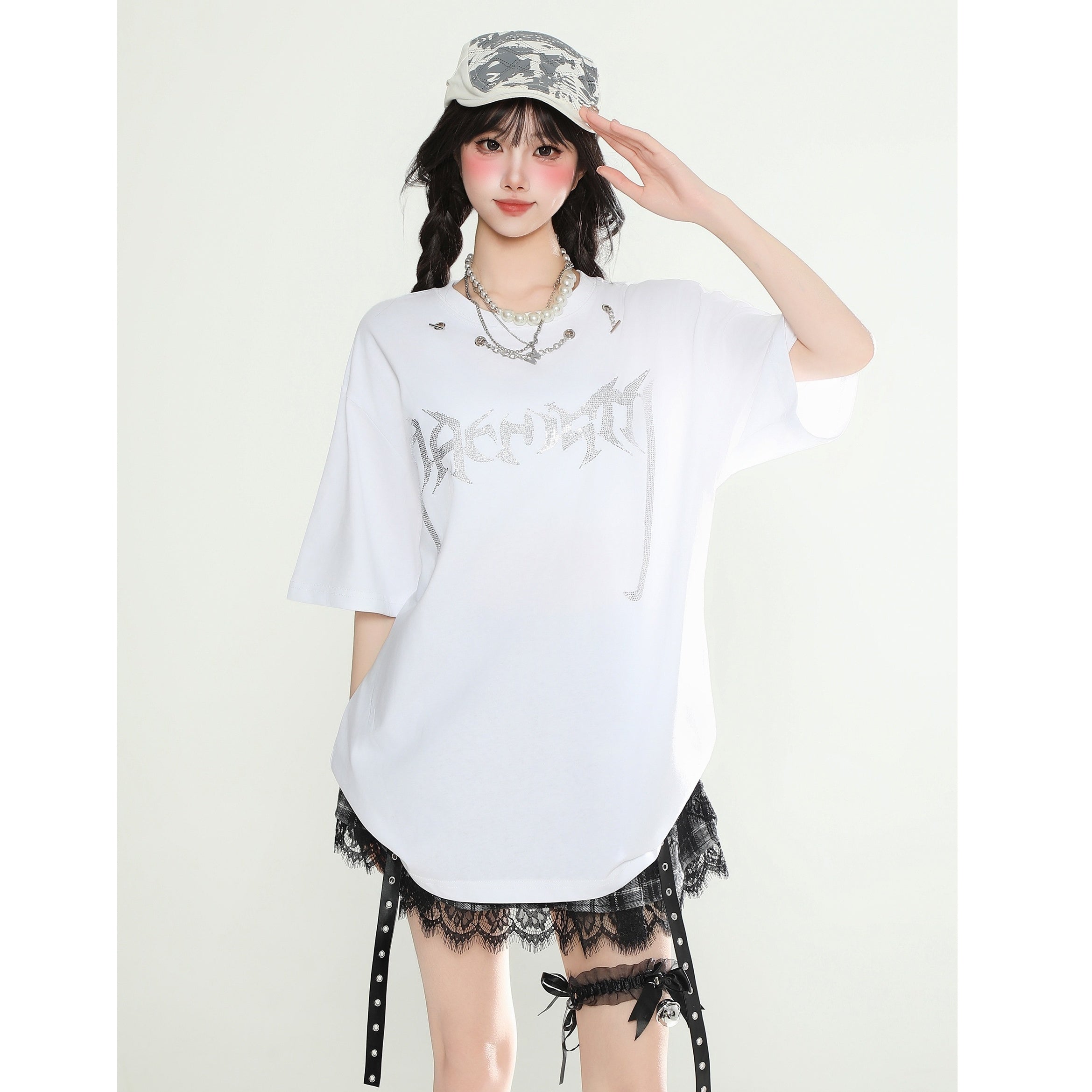 Rhinestone Chain Embellished T-shirt MW10108