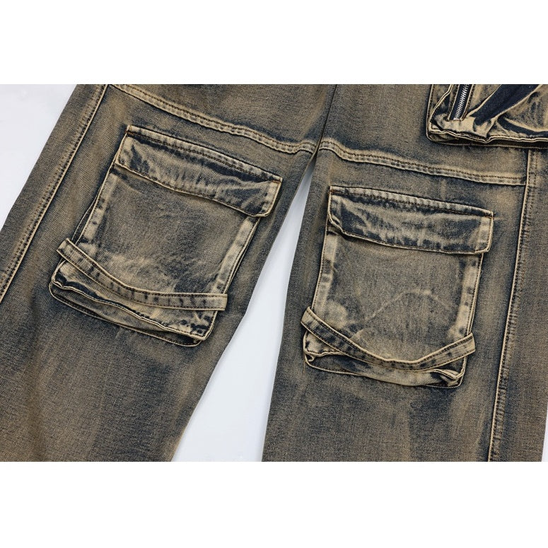 Washed Distressed Street Design Cargo Jeans MW9492