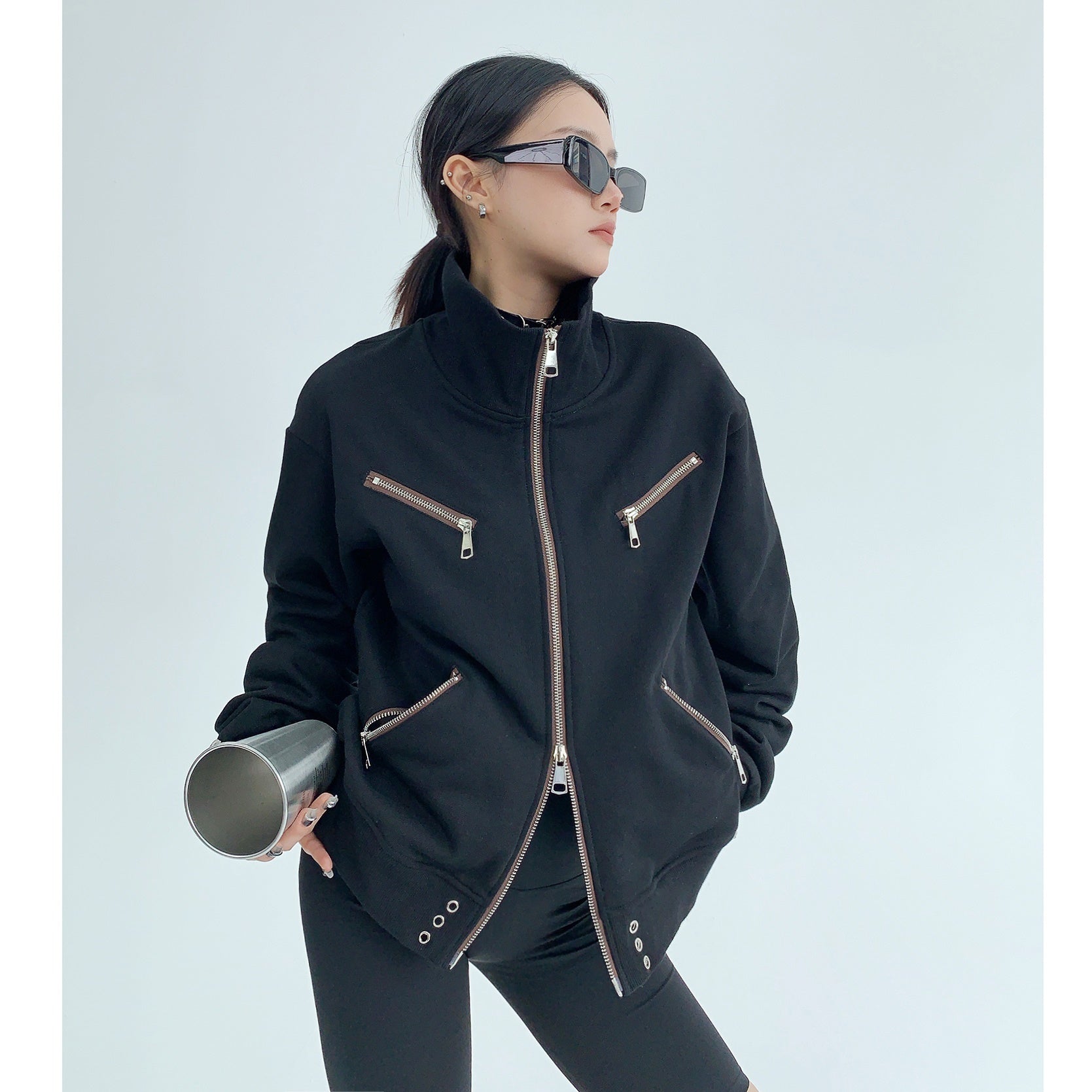 Stand Collar Short Zipper Sweat Jacket MW9468