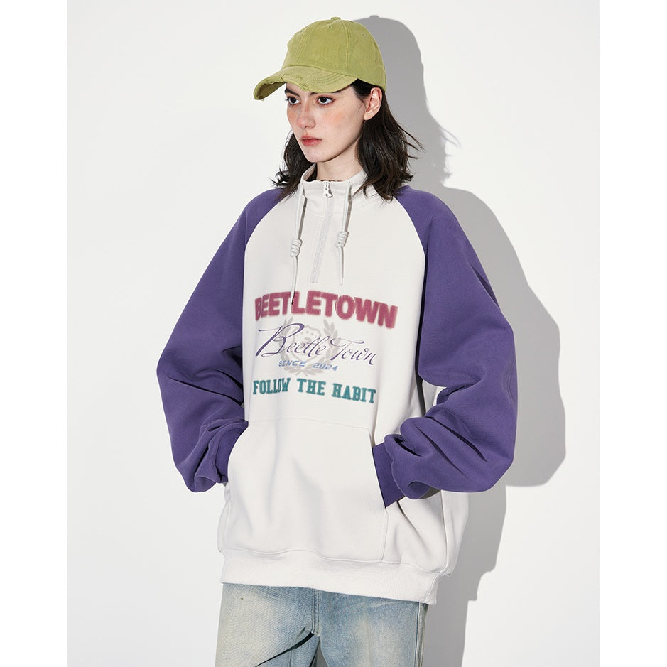 HALF-ZIP COLOR BLOCK RAGLAN SLEEVE SWEAT BT7001