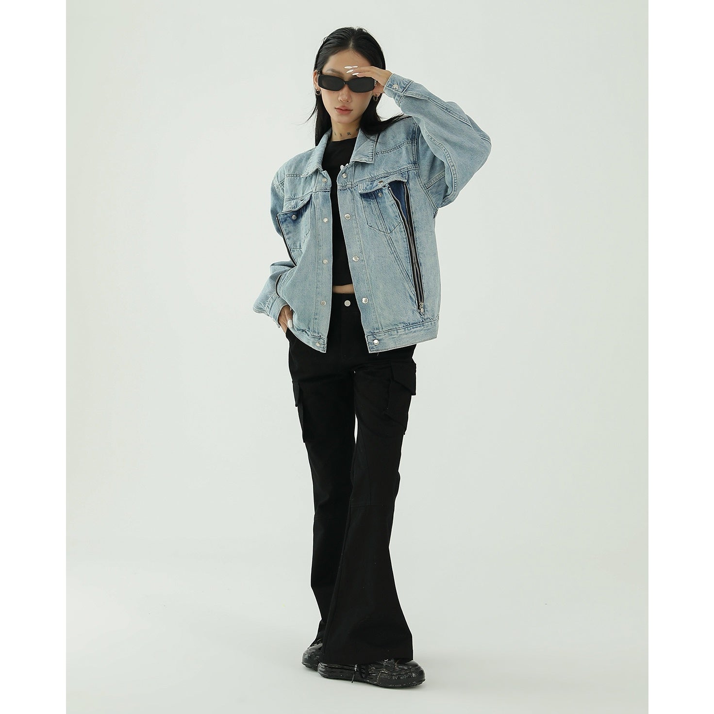 Zip Design Light Color Denim Jacket AC7069