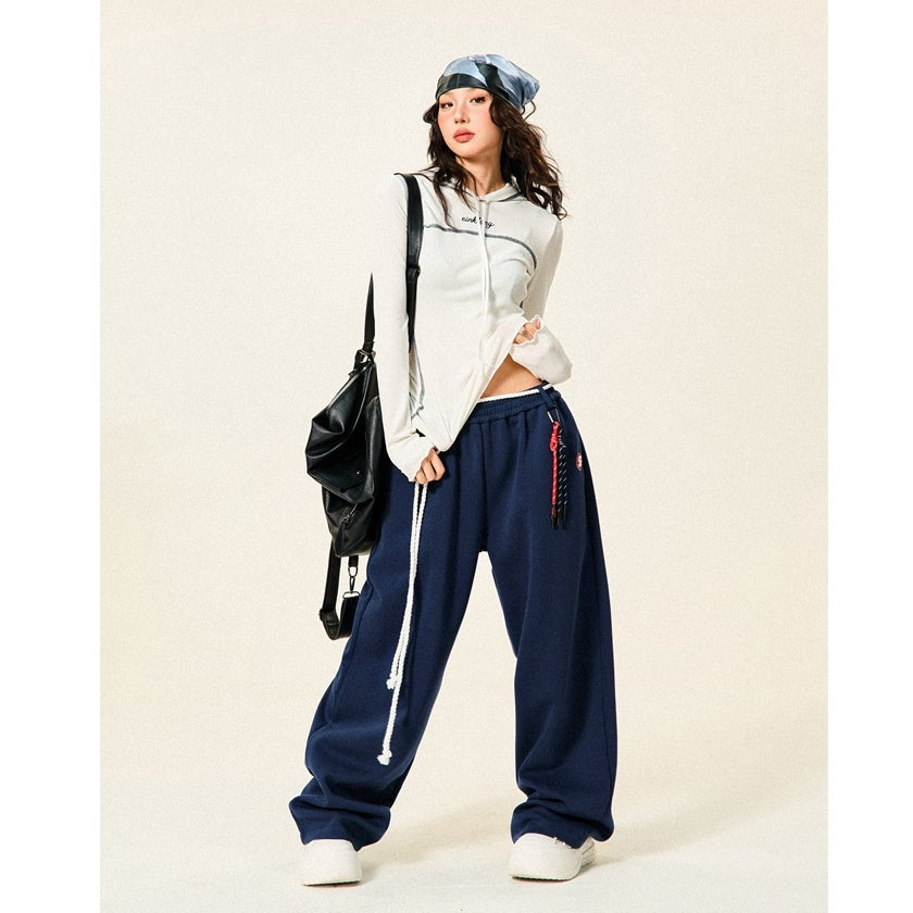 Braided Rope Loose Straight Sweatpants YS014