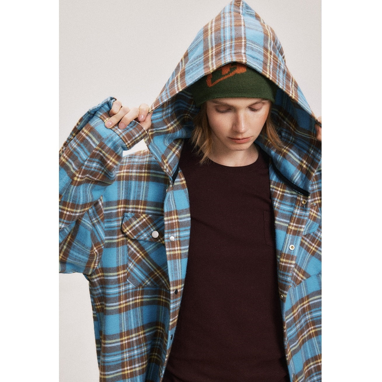 Retro Hooded Plaid Casual Shirt BX004