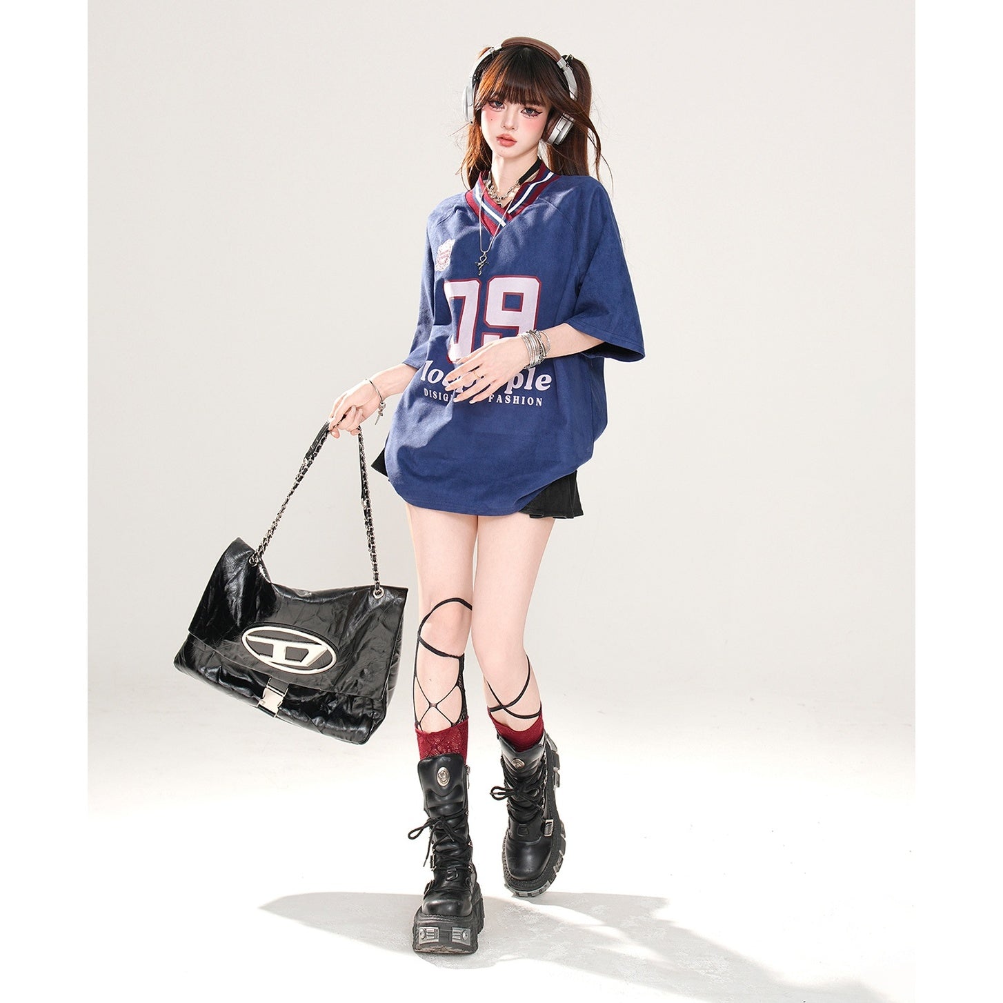 Sports Style V-Neck Number T-Shirt KK2054