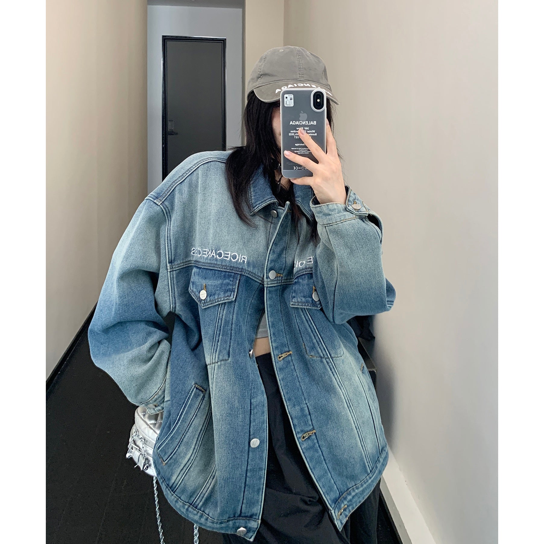 Embroidered Wash Loose Denim Jacket MW9513