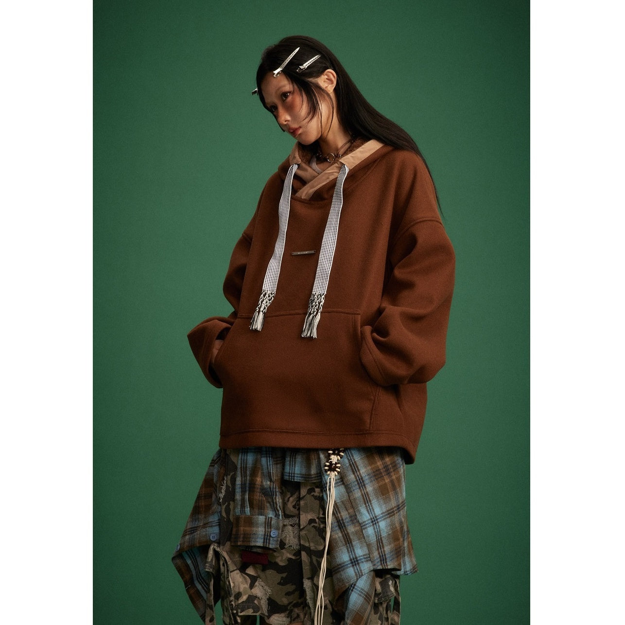 Thick String Drop Shoulder Loose Hoodie MF106