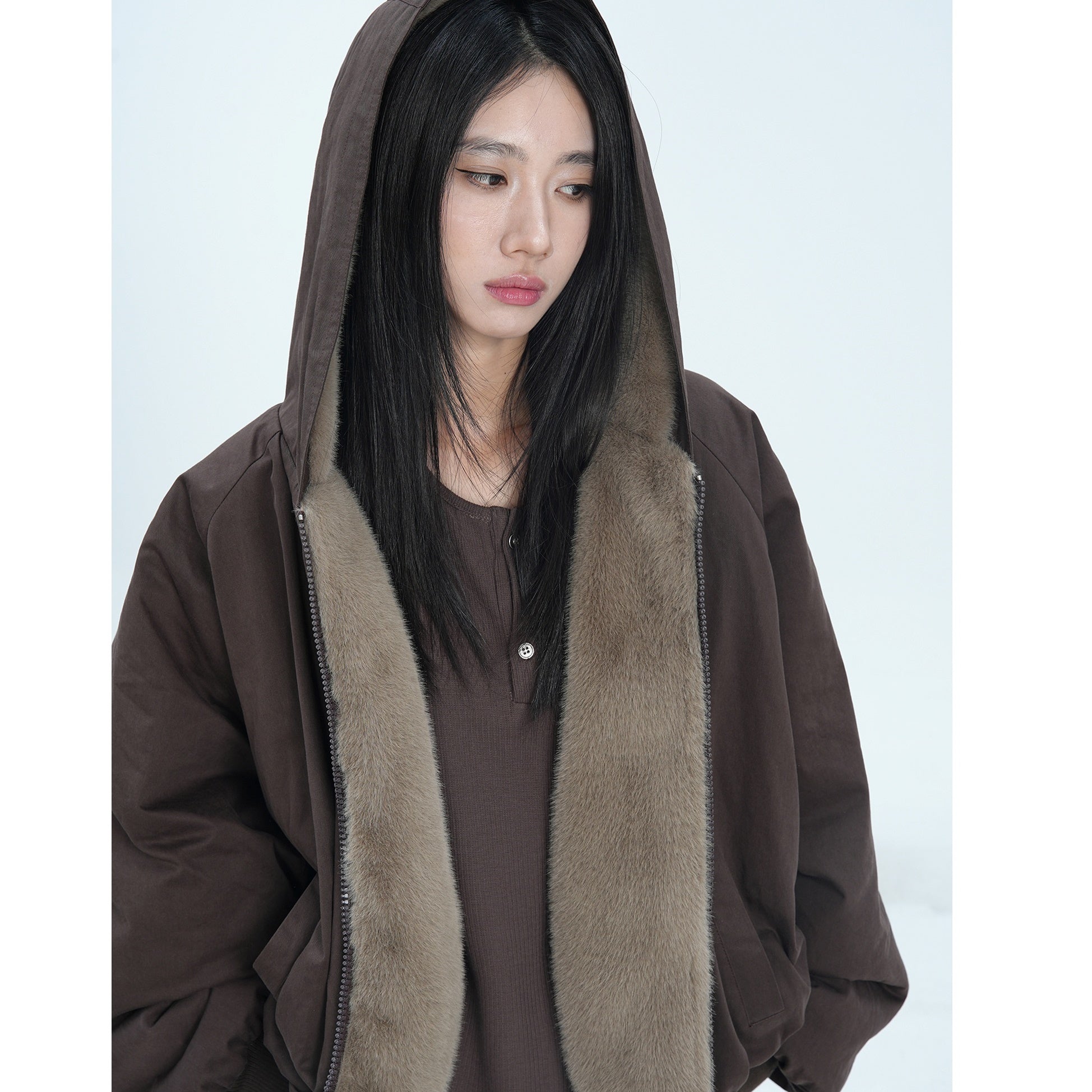 Fur Liner Washed Zip Hooded Jacket MW9671