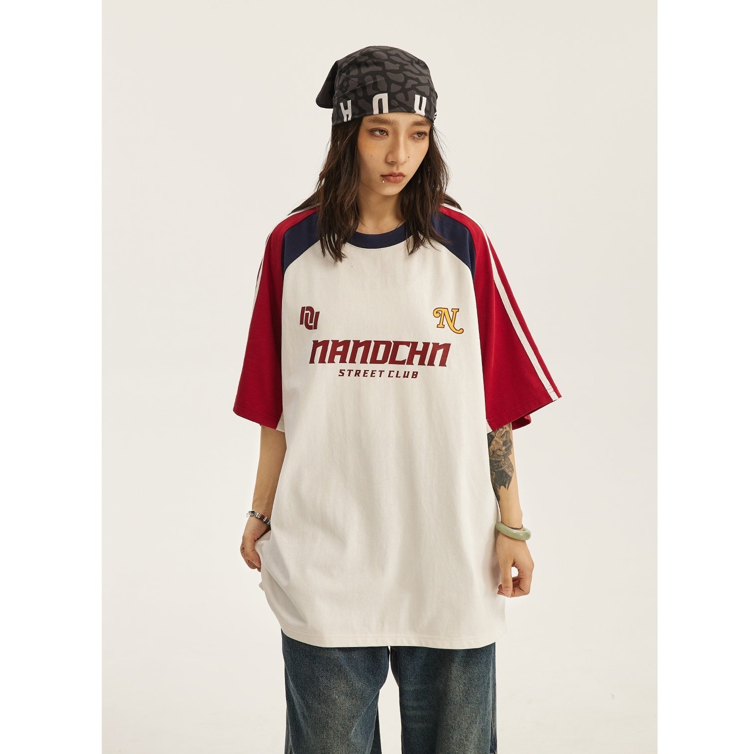 Loose Contrast Stitched Raglan Sleeve T-shirt ND1006