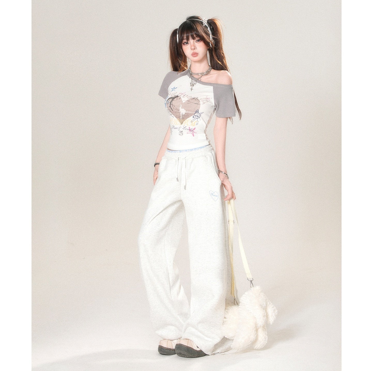 Heart Embroidery Casual Sweat Pants KK2041