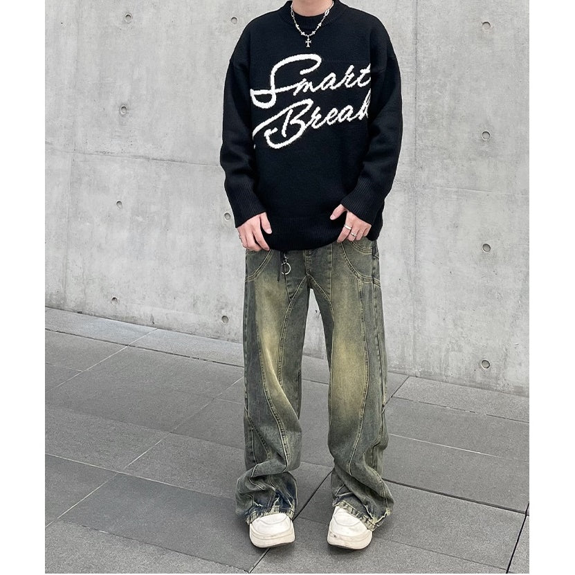 Street Distressed Yellow Mud Dyed Switching Jeans MW9050