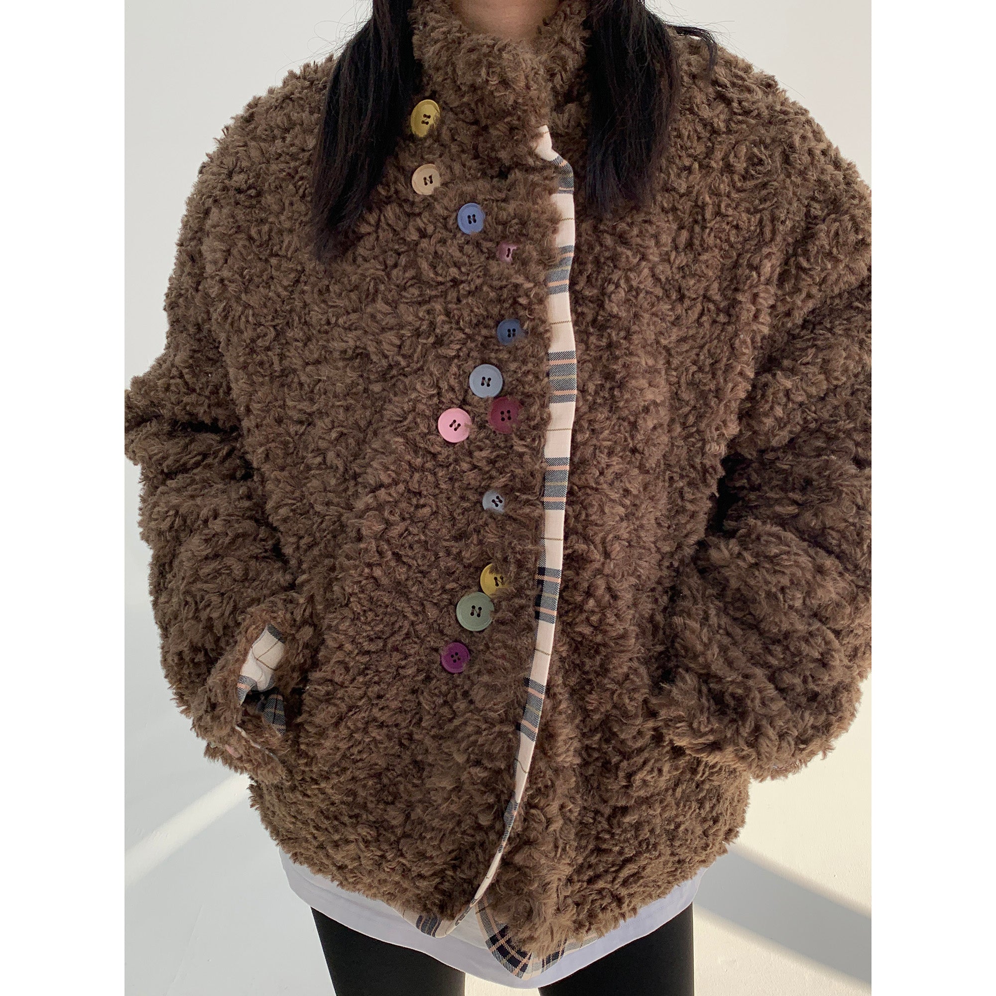 Poodle Fur Colorful Button Down Jacket MW9775