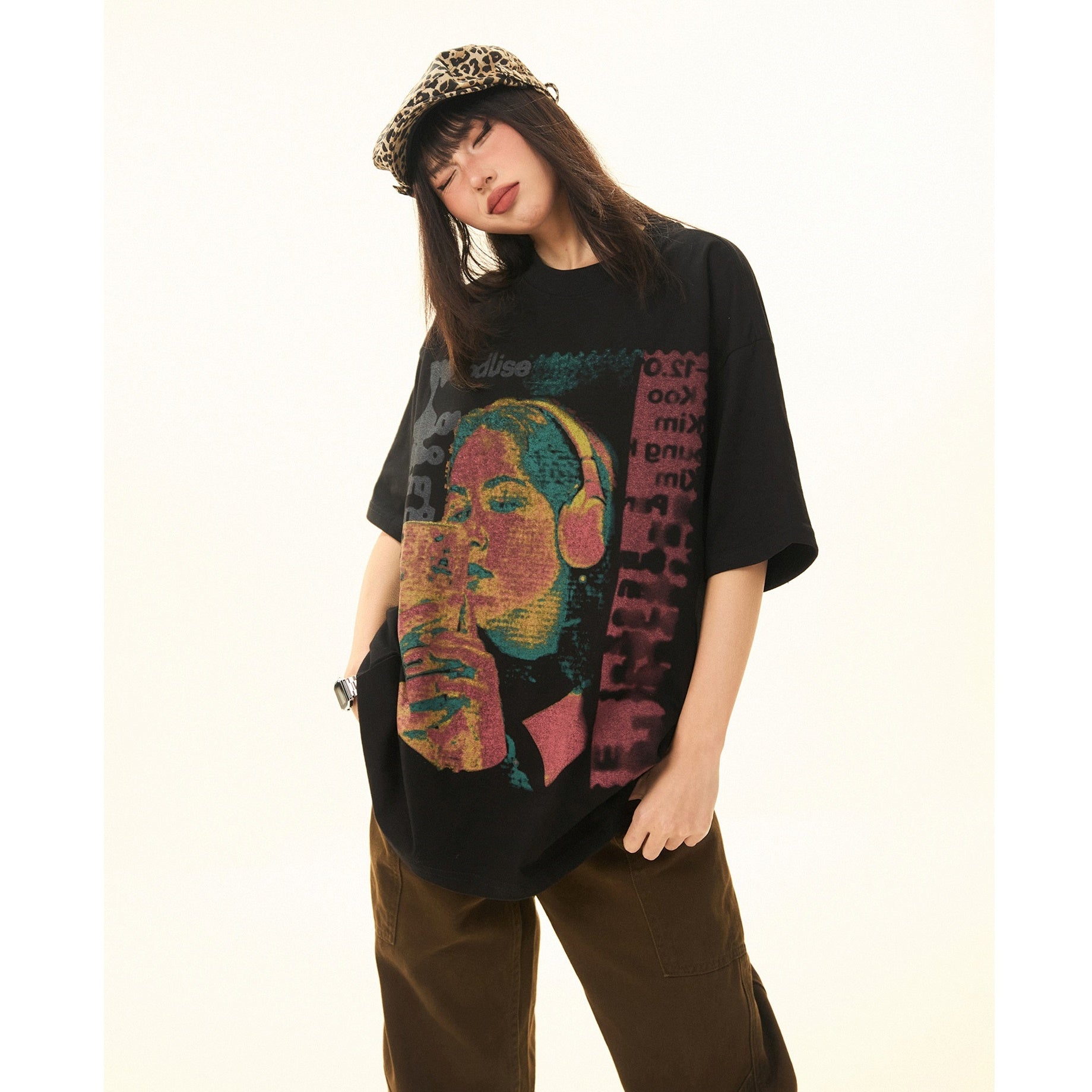 Vintage Character Print Loose T-Shirt MW9284