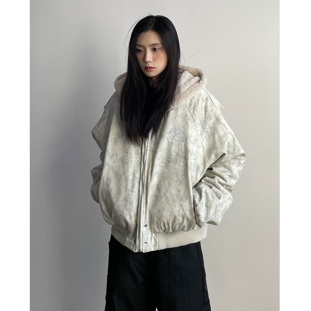 Mottled Fur Hooded Padded Jacket MW9737