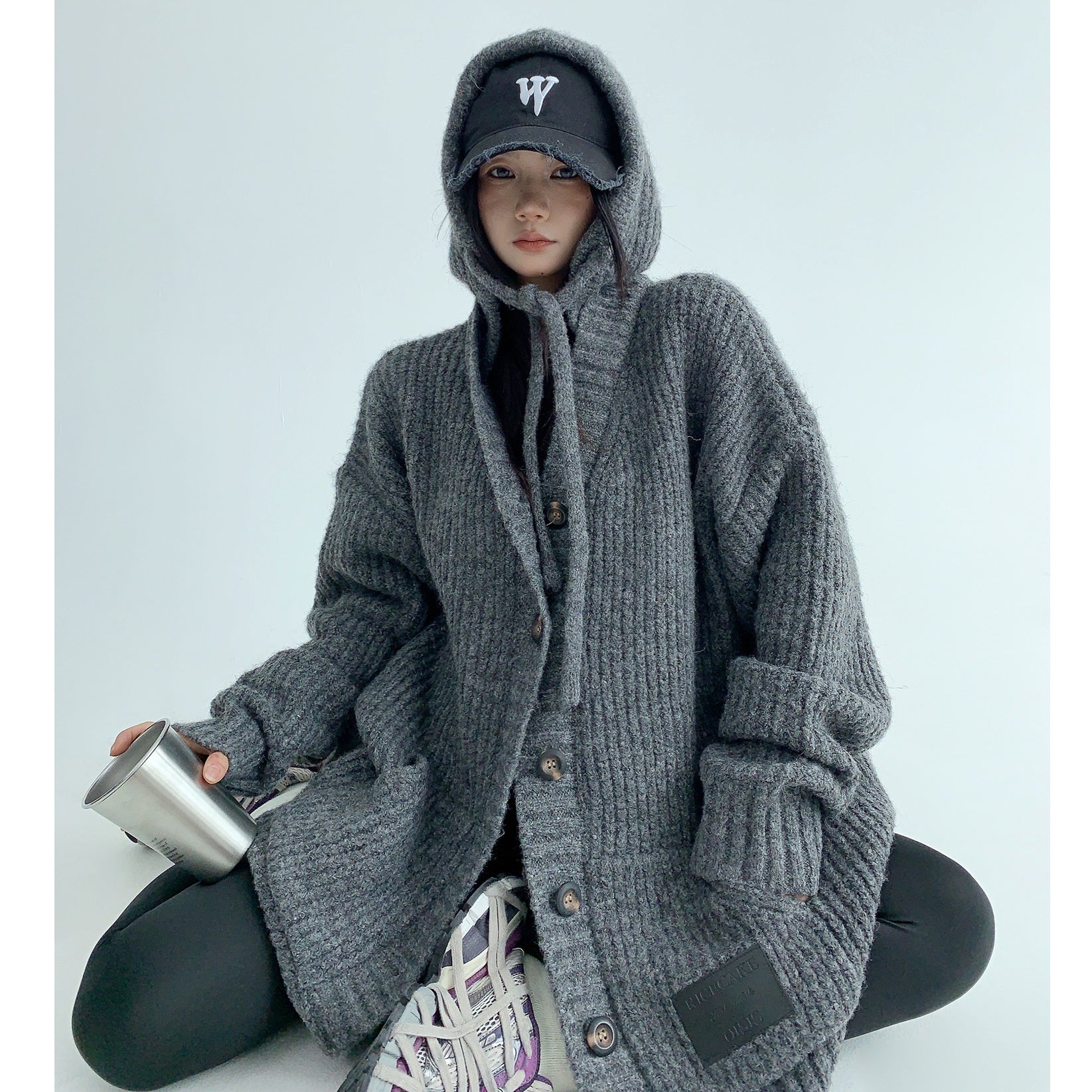 Heavy Industry Coarse Needle Hooded Knitted Jacket MW9512