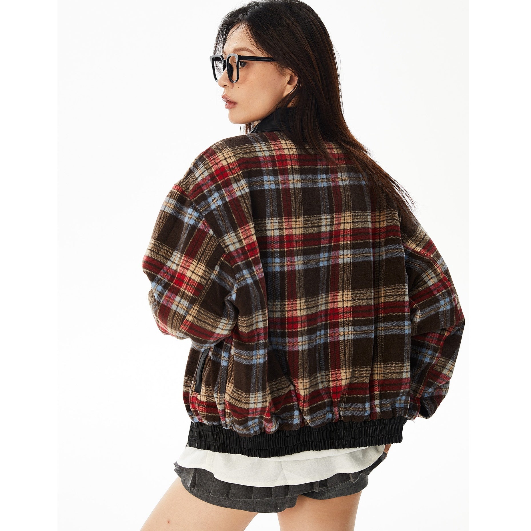 Retro Plaid Reversible Leather Jacket MW9627