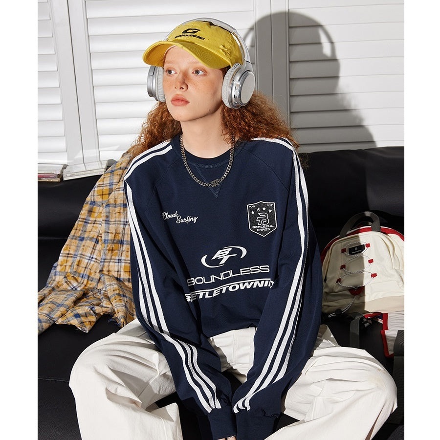 Sports Embroidery Crew Neck Loose Pullover BT7029