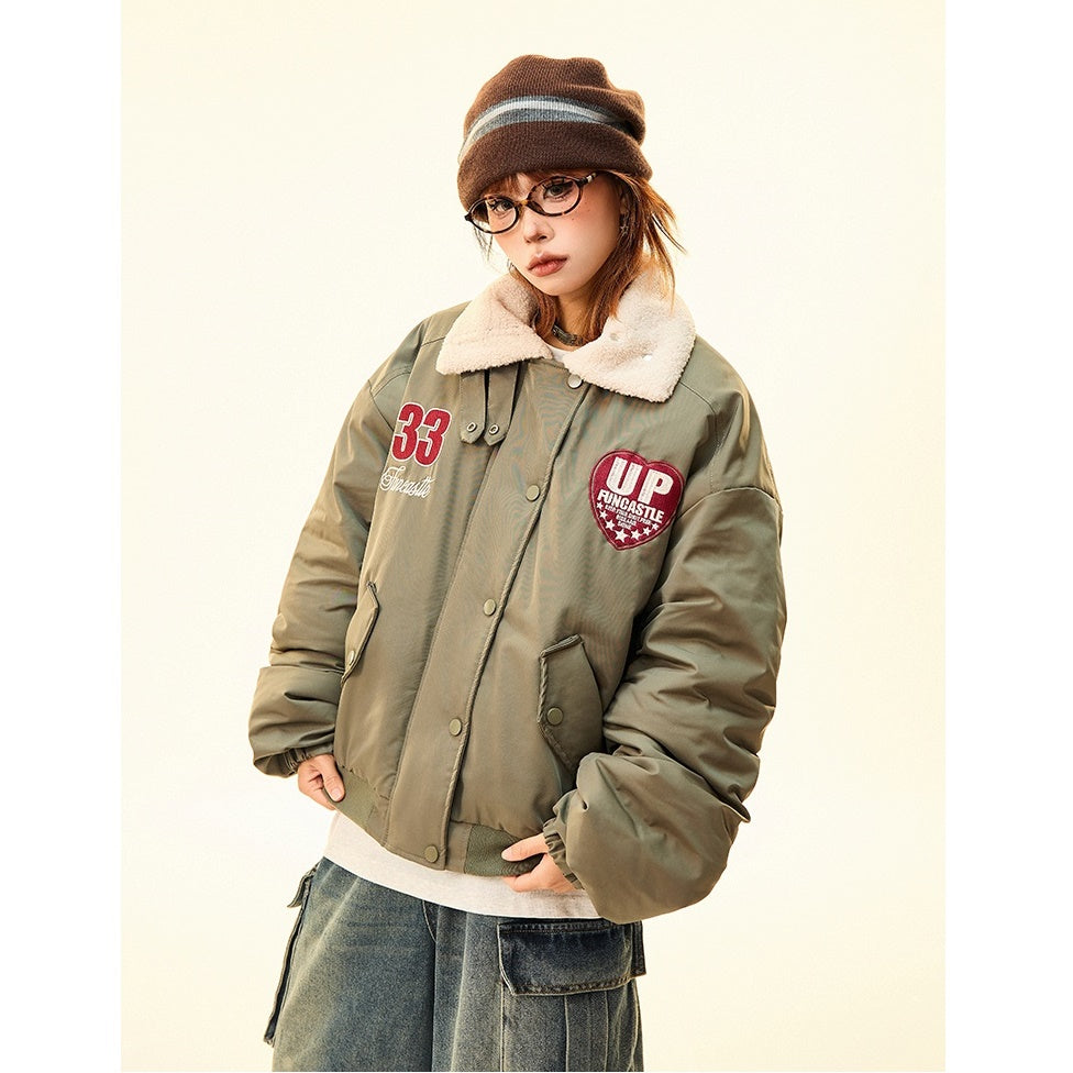 Boa Lapel Appliqué Patch Padded Jacket MW9704