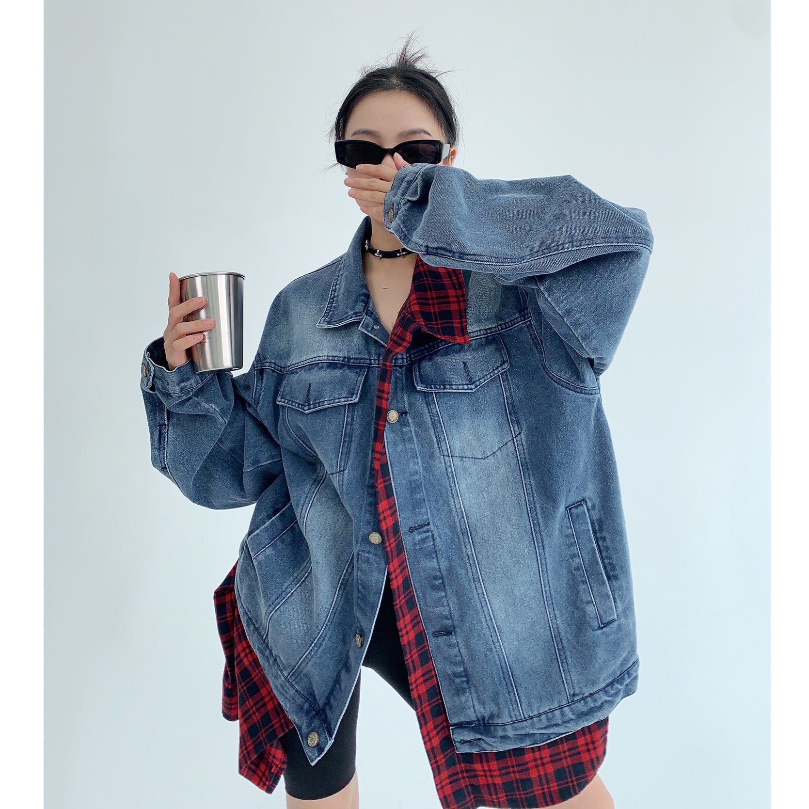 Fake Layered OverSize Denim Jacket MW9448