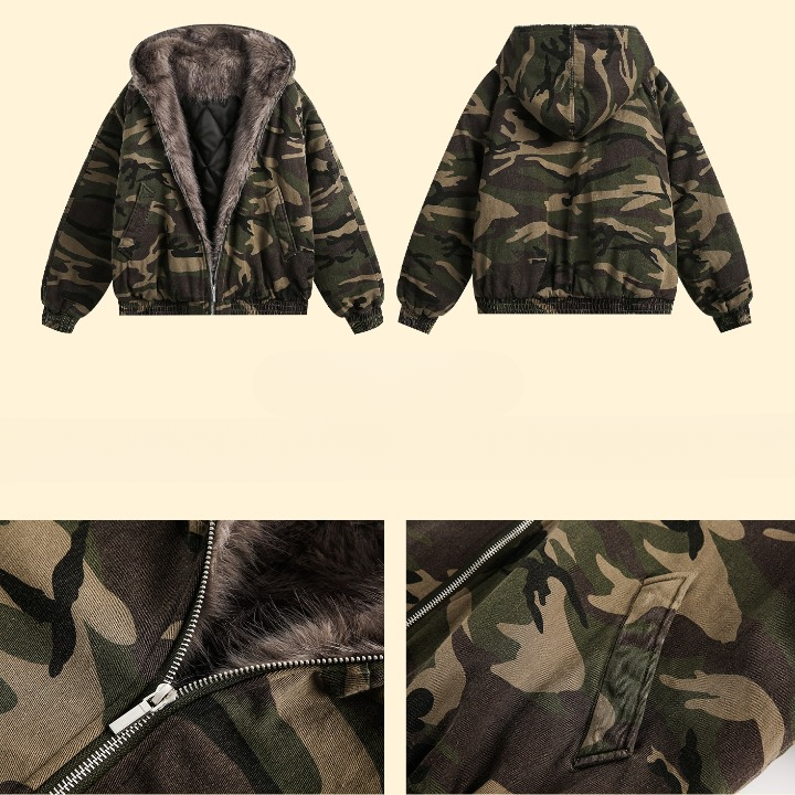 Fur Collar Camouflage Padded Hooded Jacket MW9720