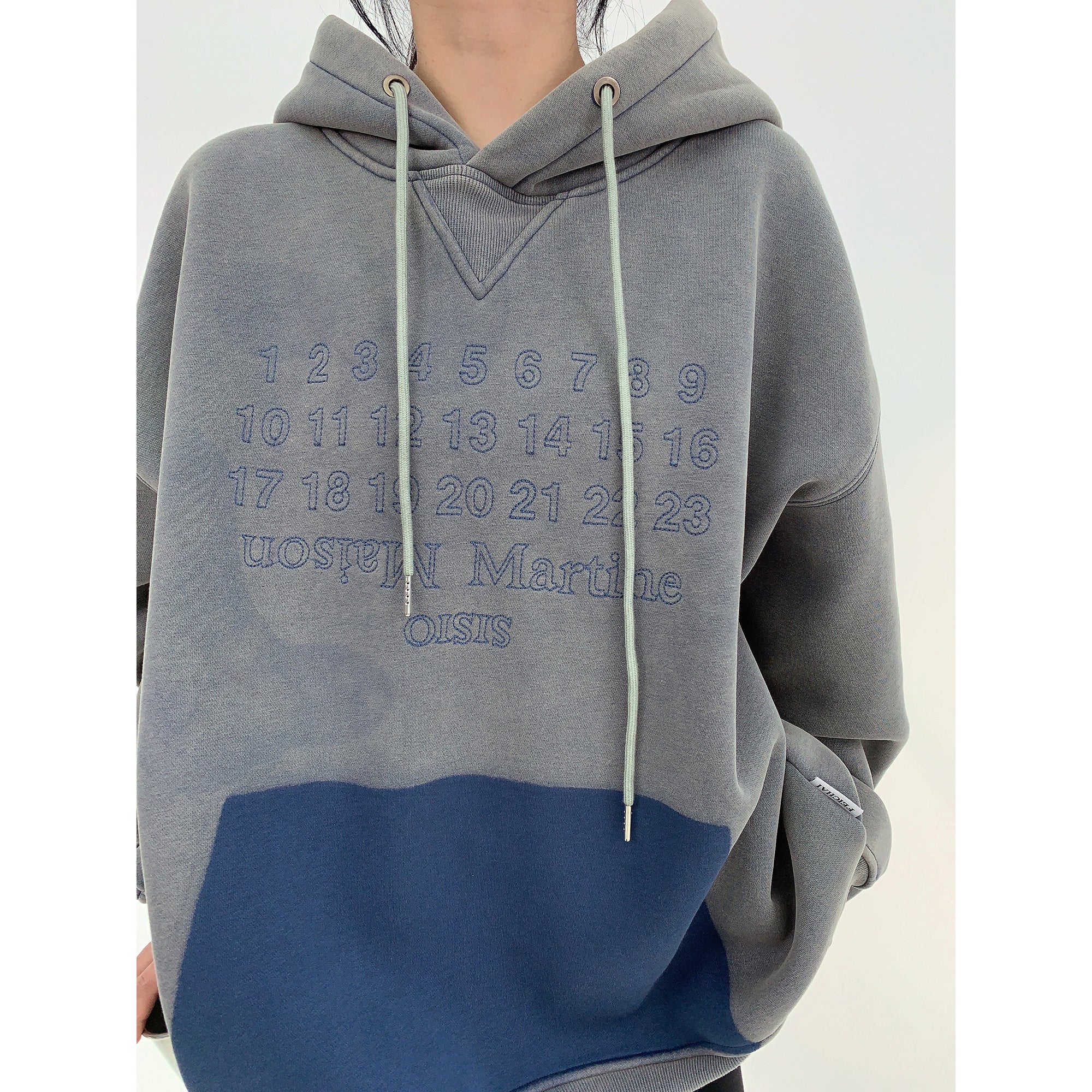 Heavy Distressed Number Embroidered Hoodie MW9651