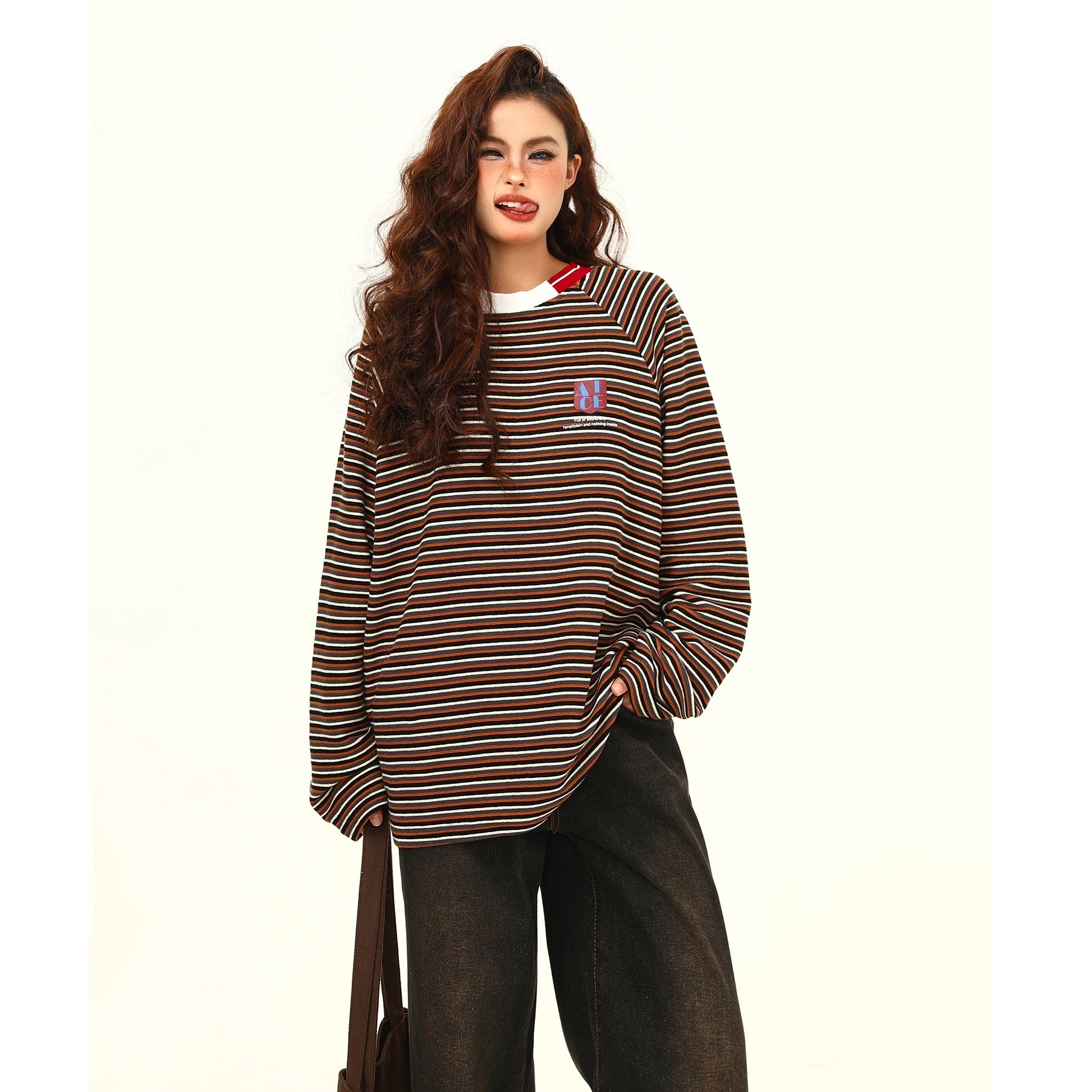 Retro Contrast Border Long Sleeve T-shirt MW9382