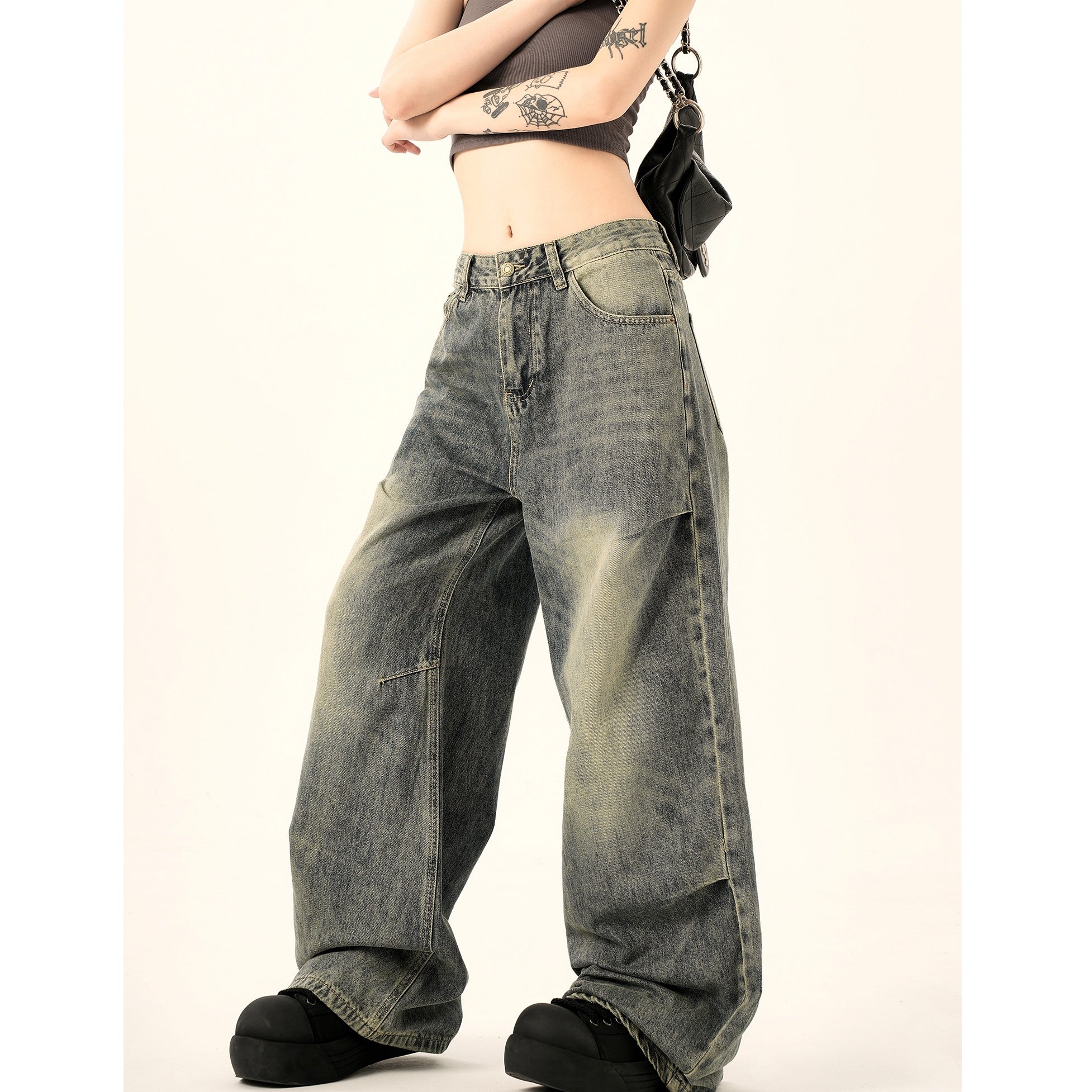 Vintage Pleated Washed Wide Leg Jeans MW9367