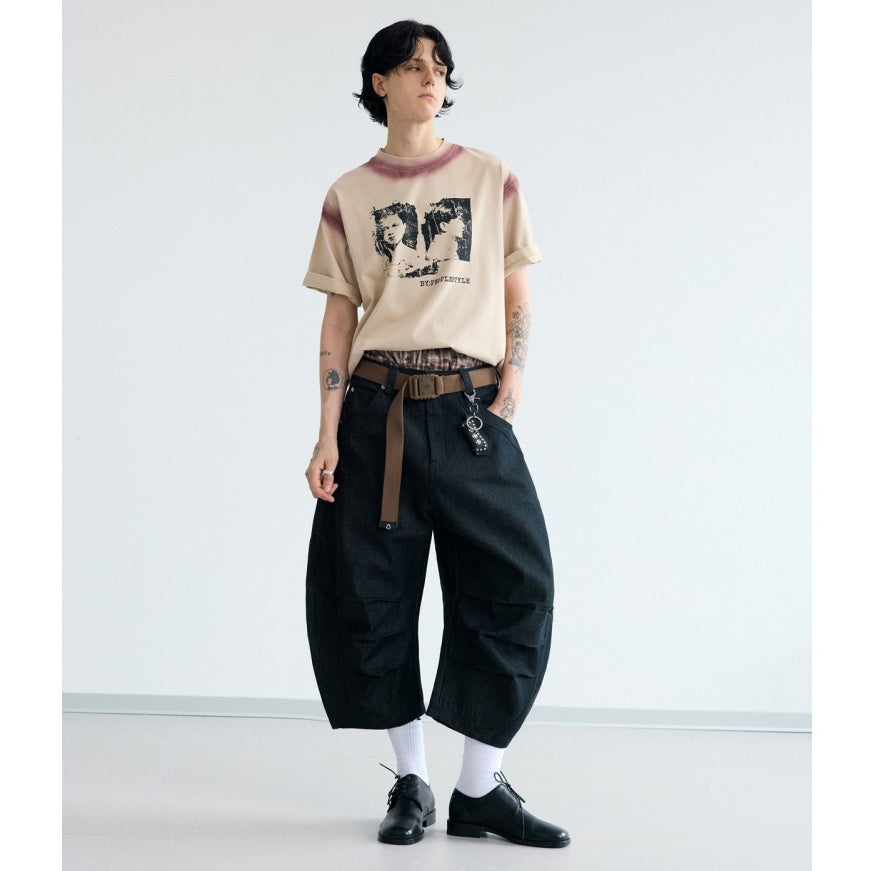 Hand-spray Contrasting Panel T-shirt PS7013