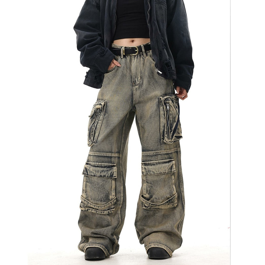 Washed Distressed Street Design Cargo Jeans MW9492