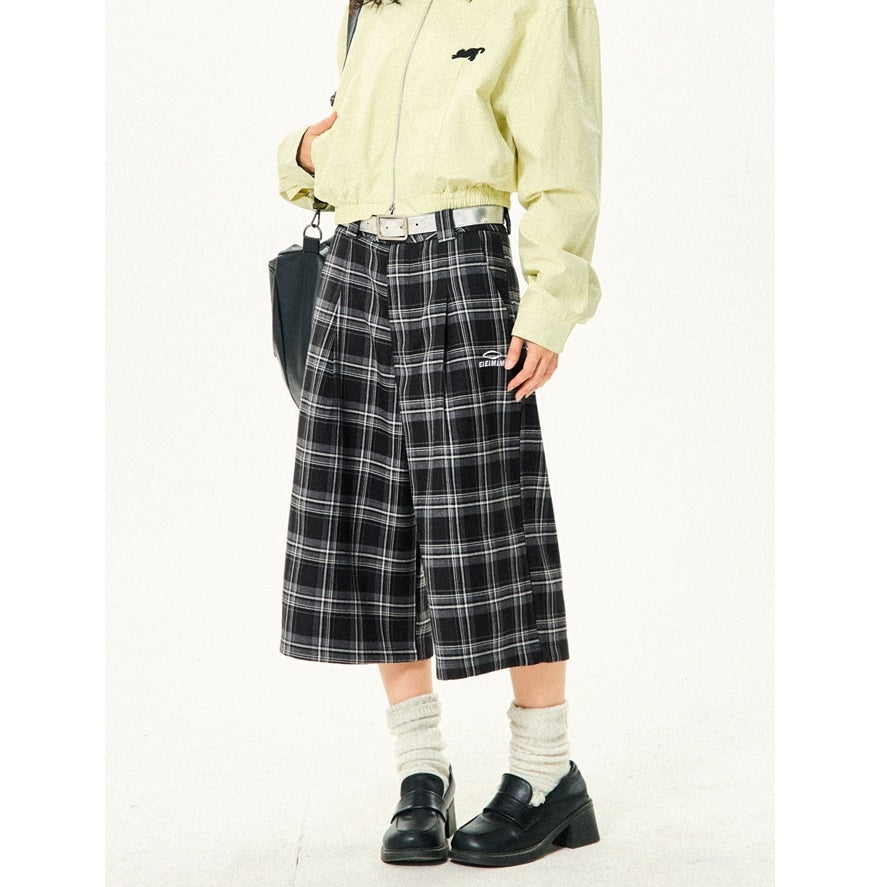 Retro Contrast Plaid Casual Cropped Pants YS7001