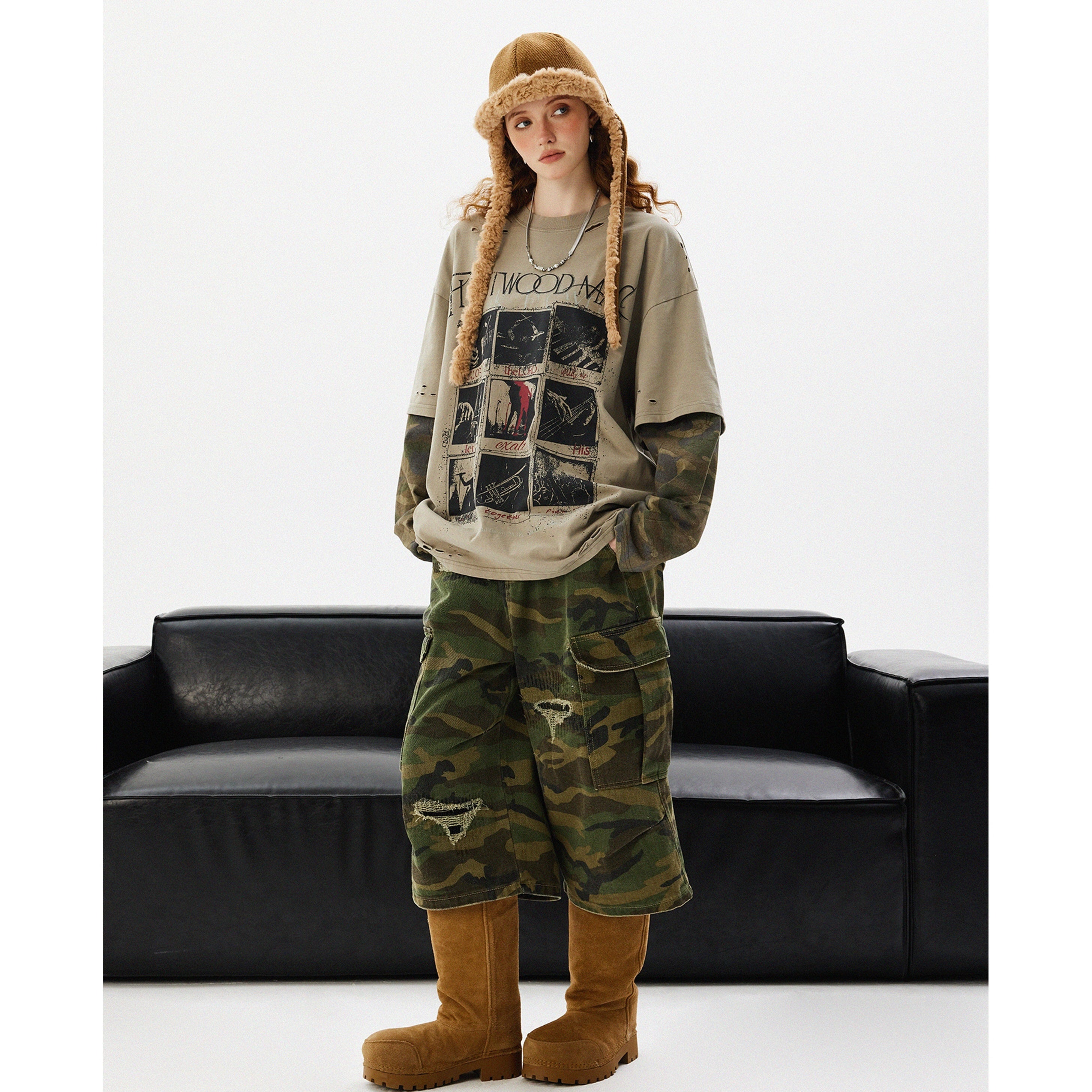 Fake Two Piece Camouflage Sleeve T-Shirt MW9910