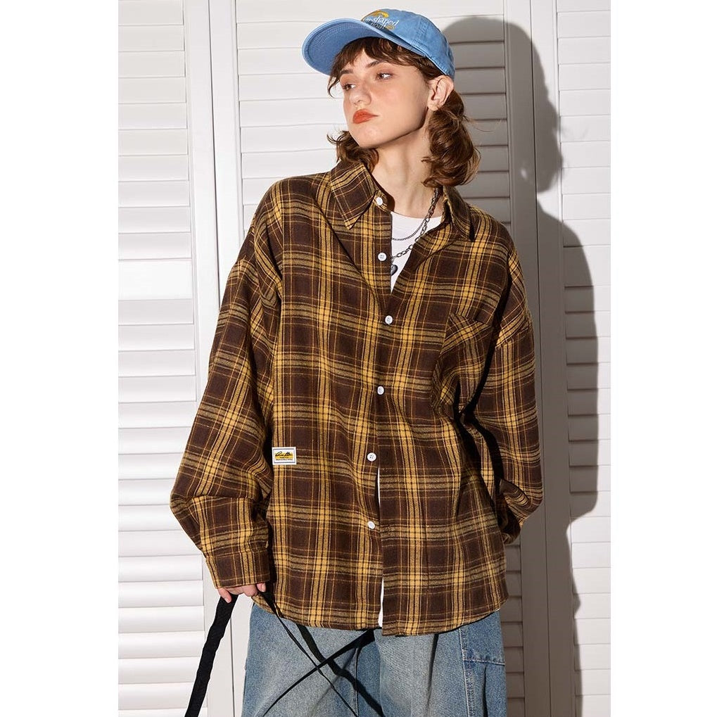 Retro Plaid Long-sleeved Shirt MW9473