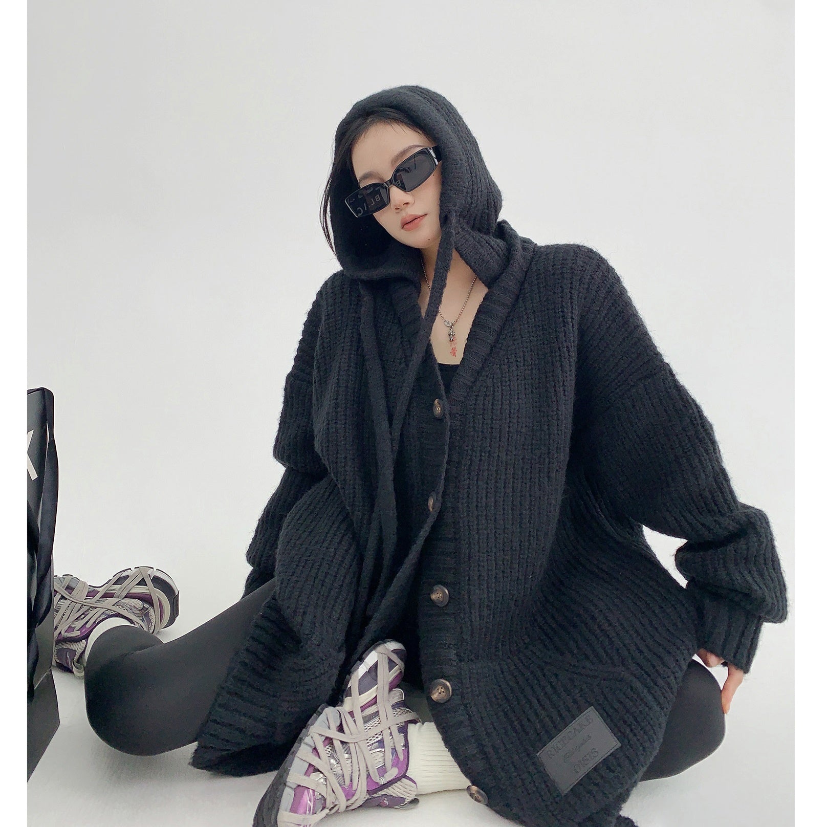 Heavy Industry Coarse Needle Hooded Knitted Jacket MW9512