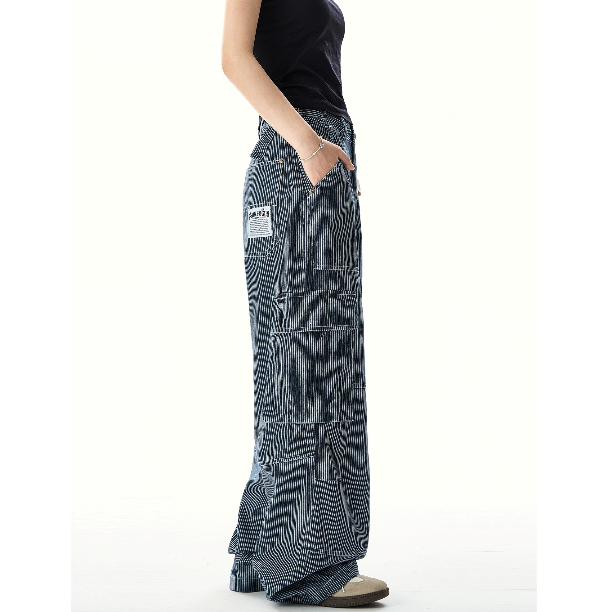 Retro Hickory Stripe Loose Cargo Pants HG7137