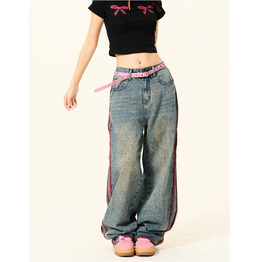 Side Parallel Bar Stitching Loose Straight Jeans YS7005