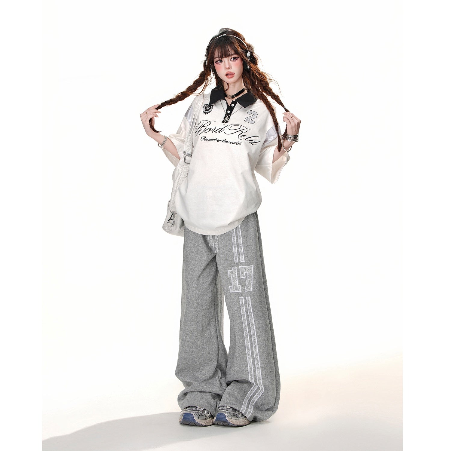 Bicolor Polo Collar Loose T-shirt KK2050