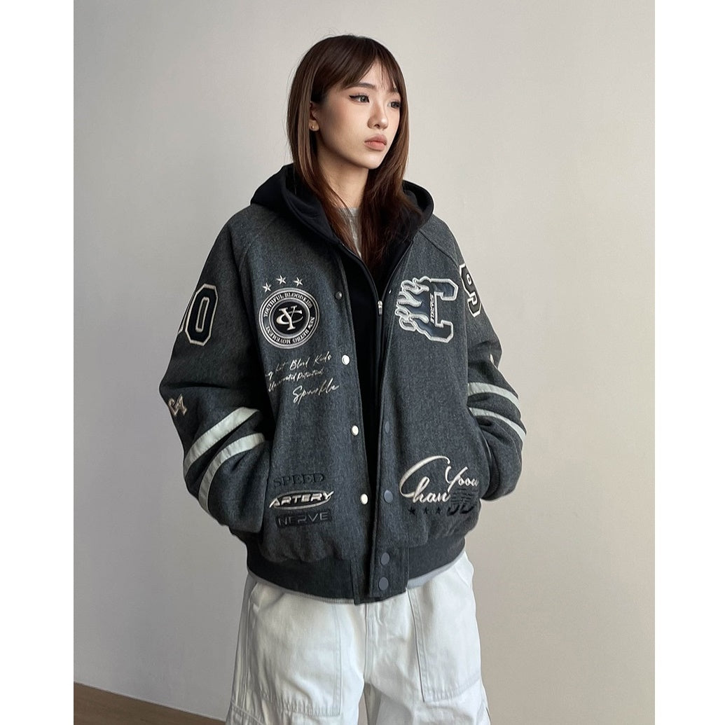 College Style Hooded Stadium Jacket MW9739