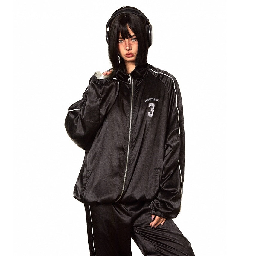 Lace Stitch Sporty Shiny Zipper Jacket & Track Pants BB7034