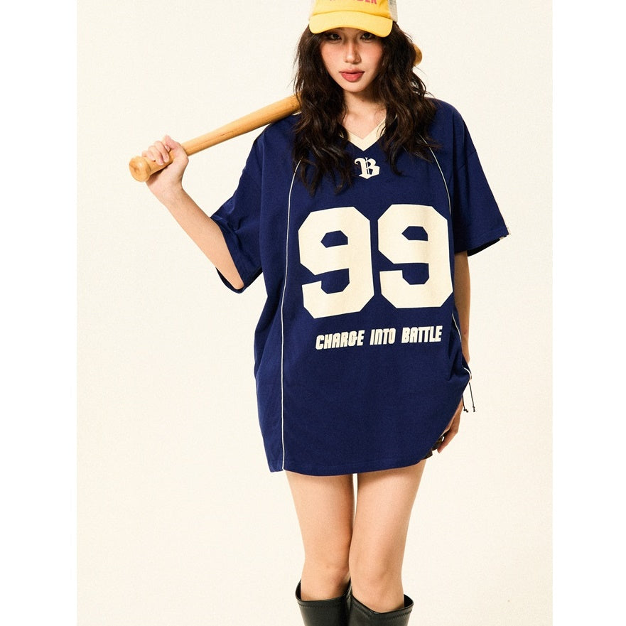 V-Neck Soccer Uniform Style Casual T-Shirt YS7002