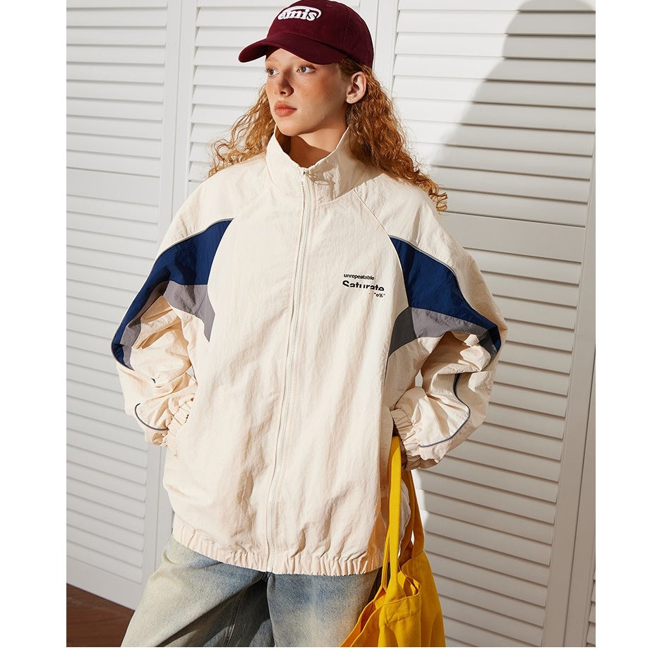 Contrasting Panel Retro Sports Zip Jacket BT7027