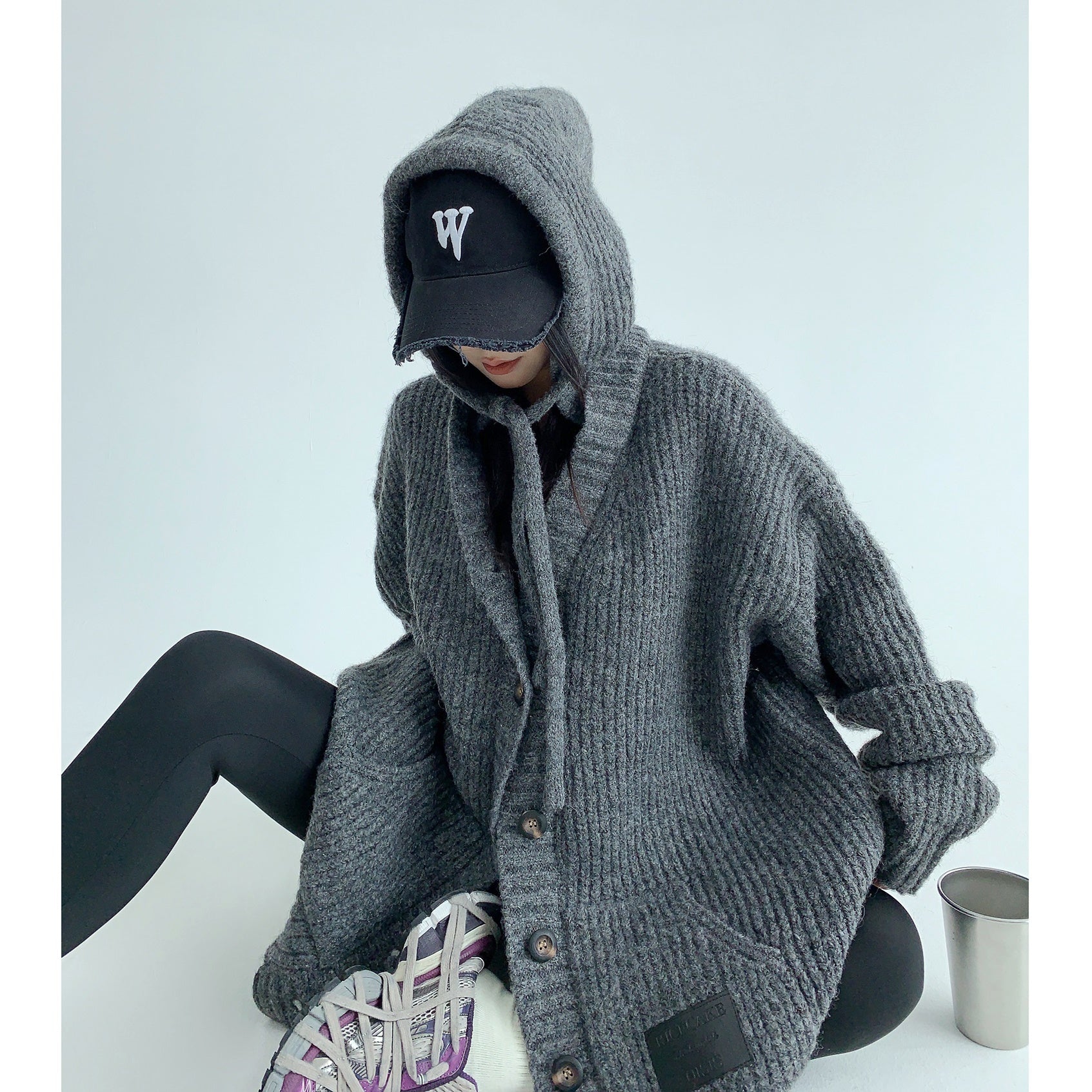 Heavy Industry Coarse Needle Hooded Knitted Jacket MW9512